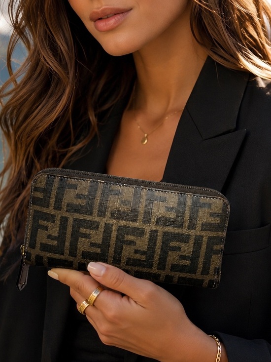 Fendi Handbags - Fendi Zucca Spalmati Zip-Around Wallet Brown and Black with Dusty and COA
